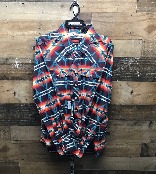 R&R Aztec Aristophanes Snap Shirt - Peacock