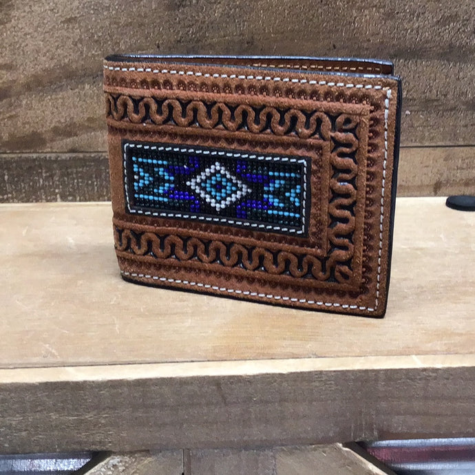 Twisted X Wallet - Blue Chaquira Beaded