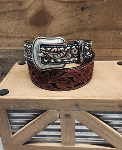 3D Flower Leather Belt - Brown