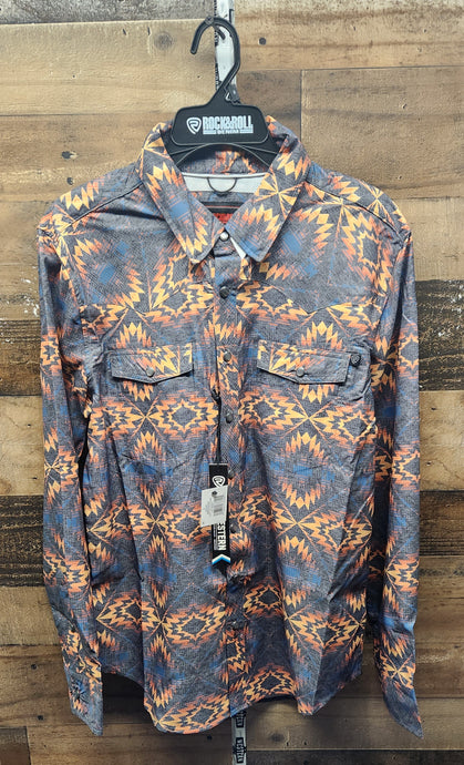 R&R Aztec Ripstop Snap Shirt- Charcoal