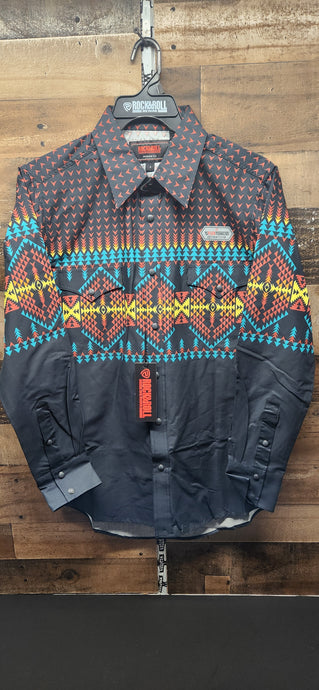 R&R Border Woven Snap Shirt - Black