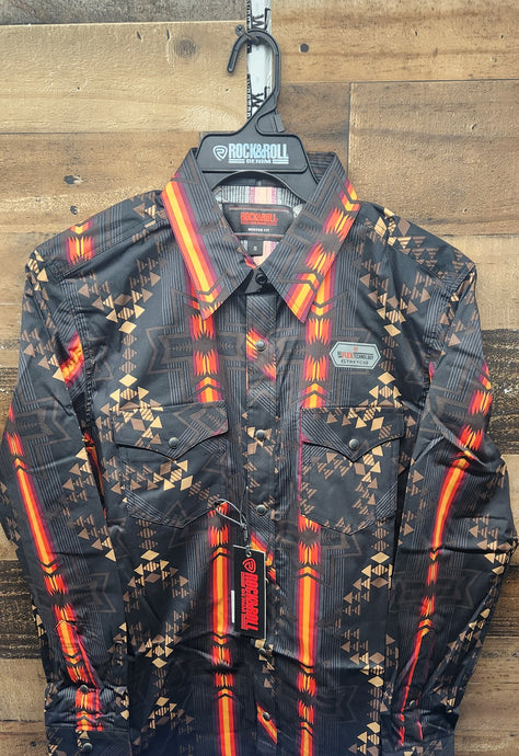 R&R Aztec Woven Snap Shirt  - Black