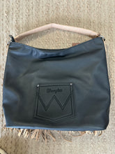 Load image into Gallery viewer, Wrangler Aztec Embroidered Fringe Large Hobo/Crossbody Bag - Black