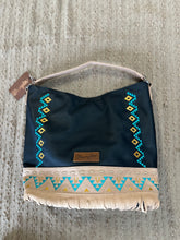 Load image into Gallery viewer, Wrangler Aztec Embroidered Fringe Large Hobo/Crossbody Bag - Black