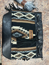 Load image into Gallery viewer, Wrangler Southwestern Knitted Drawstring Crossbody Bag - Black