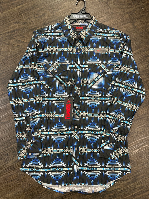 Rock&roll Men’s Ls 2 Pkt Aztec Navy Shirt