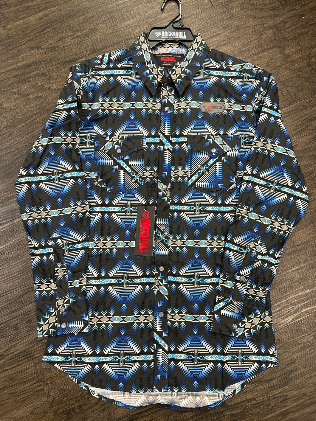 Rock&roll Men’s Ls 2 Pkt Aztec Navy Shirt