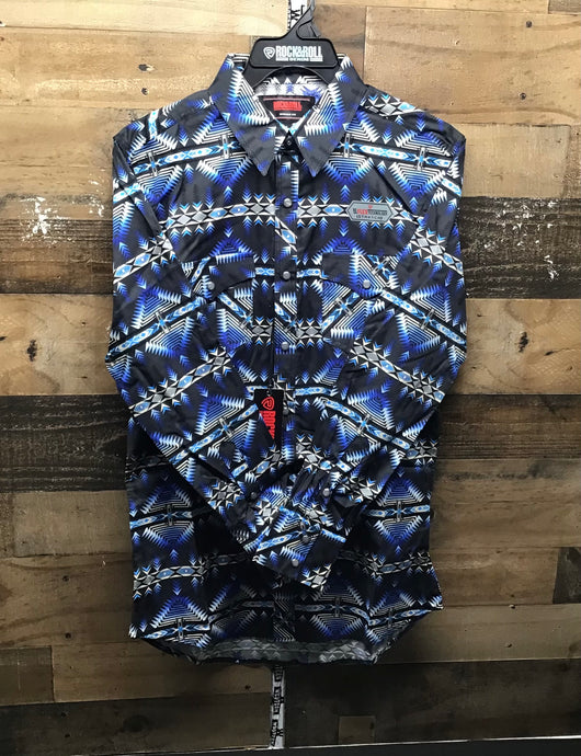 R&R Aztec Woven Snap Shirt - Navy