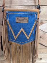 Load image into Gallery viewer, Wrangler Leather Fringe Jean Denim Pocket Crossbody - Light Brown
