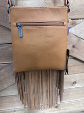 Load image into Gallery viewer, Wrangler Leather Fringe Jean Denim Pocket Crossbody - Light Brown