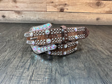 Load image into Gallery viewer, Ladies Angel Ranch Western Cowhide Hair Crystals Studs Belt