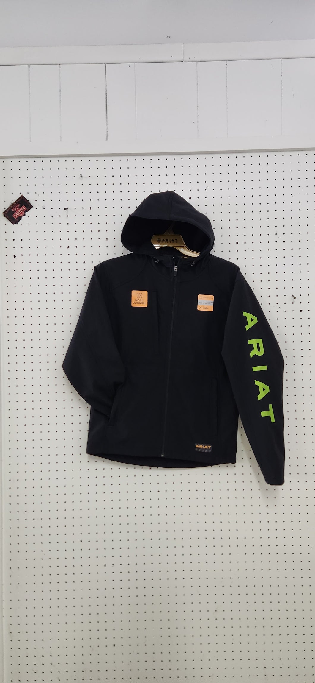 Ariat Men’s Rebar Stretch Canvas Softshell Hooded Logo Jacket - Black/Lime