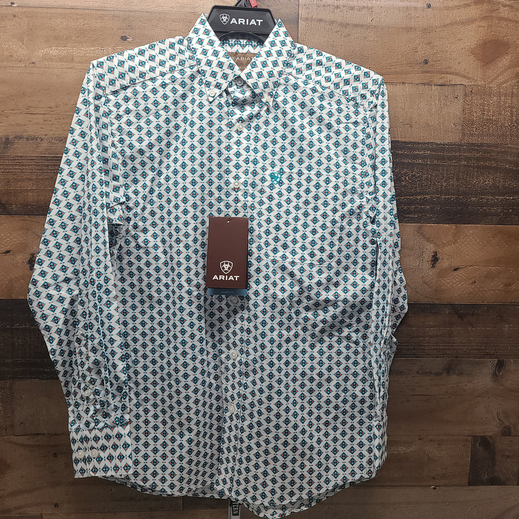 Ariat Men’s Derek Western Shirt - Turquoise Geo Print / White