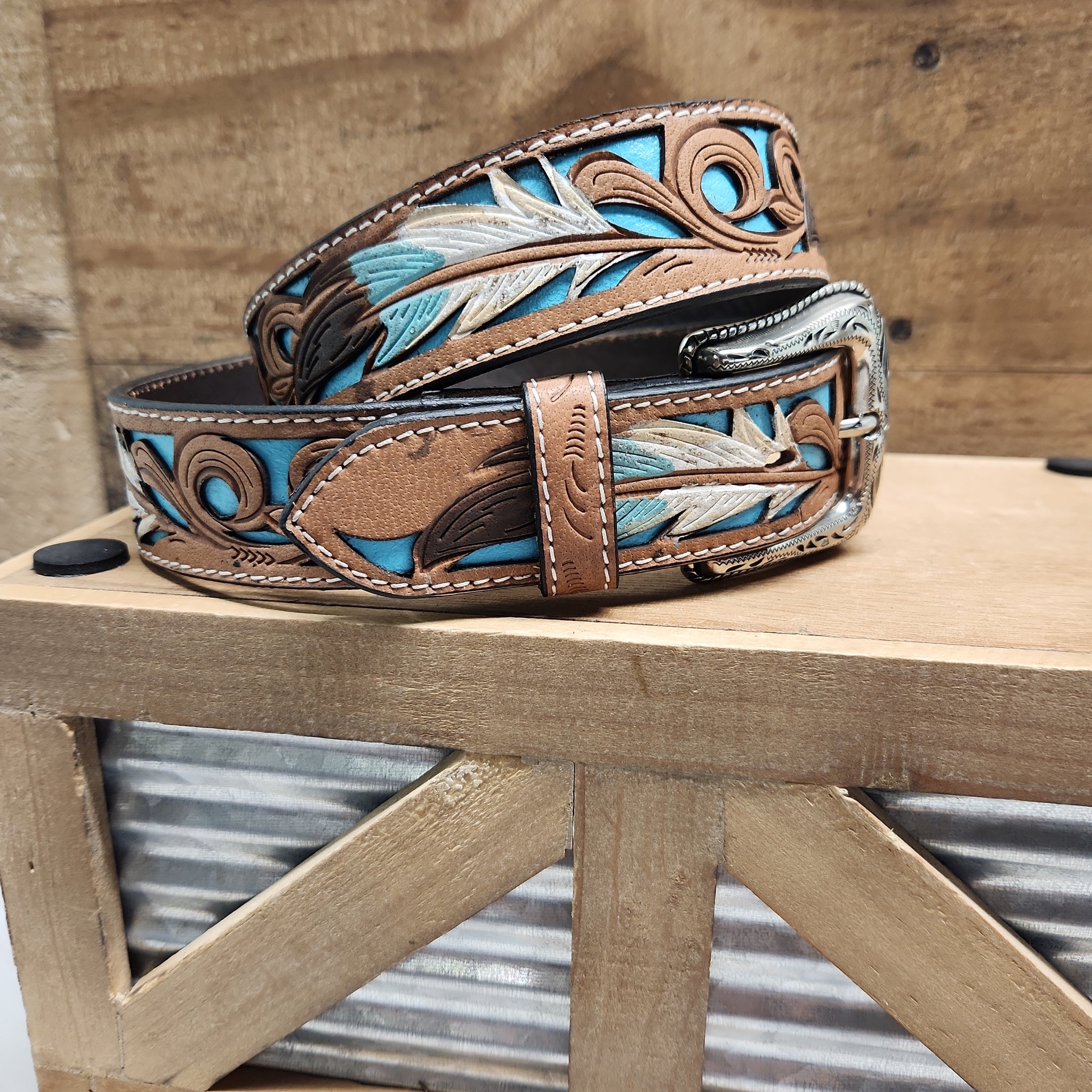 Nocona Men's Belt - Feather/Blue/White – W Western Texas