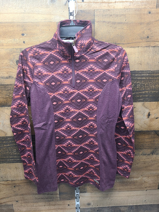 Powder River Women’s Aztec Knit Henley Pullover Sweater - Burgundy