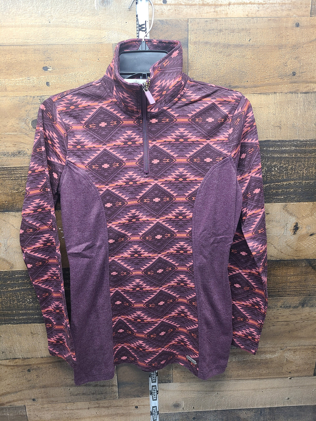 Powder River Women’s Aztec Knit Henley Pullover Sweater - Burgundy