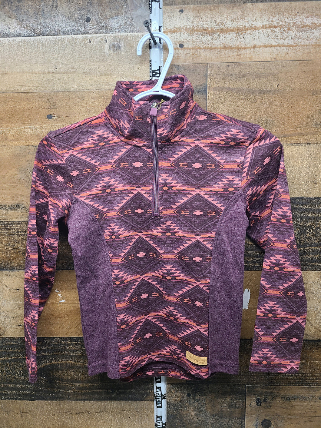 Powder River Kid's Aztec Knit Quarter Zip - Burgundy
