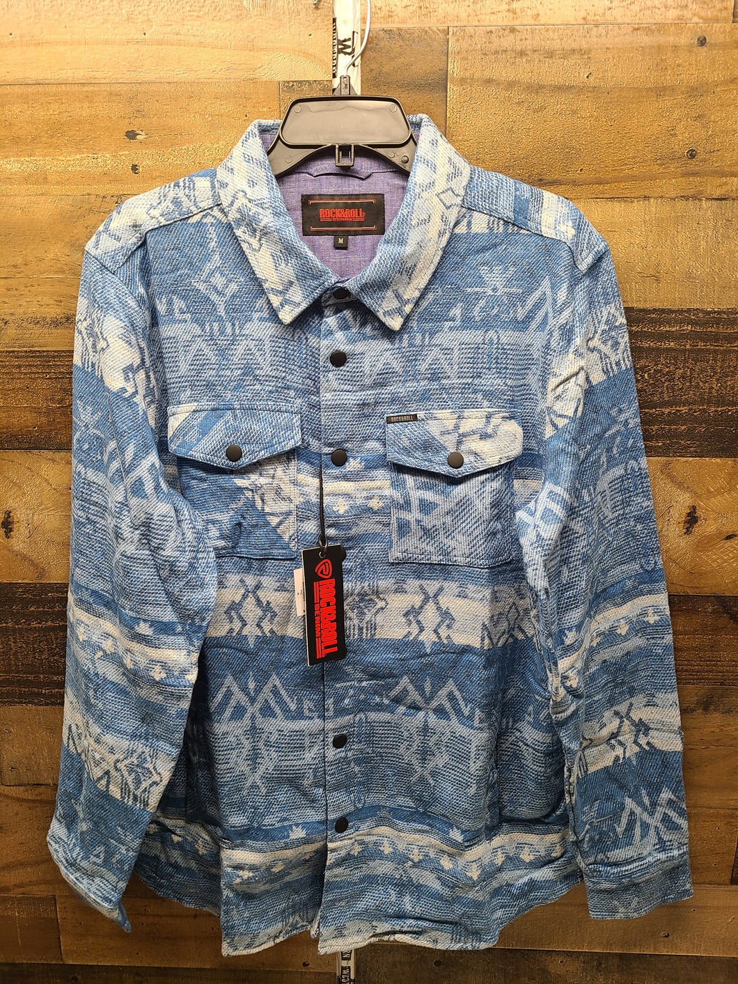 Rock & Roll Men's Shirt Jacket - Cotton Aztec/Blue