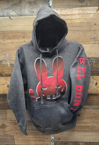 Los Jefes Unisex Angry  Bunny with Brackets Red Face Hoodie - Dark Grey