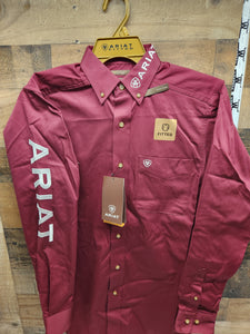 Ariat Men's Twill Fitted Shirt - Burgundy/White Letters