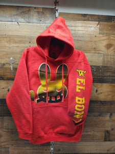 Los Jefes Unisex Yellow Face  Angry Bunny with Brackets Hoodie - Red