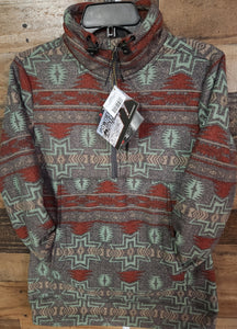 Powder River Women's Printed Aztec Fleece Pullover - Charcoal