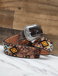 3D Banded Floral - Brown/Yellow/White/Blue