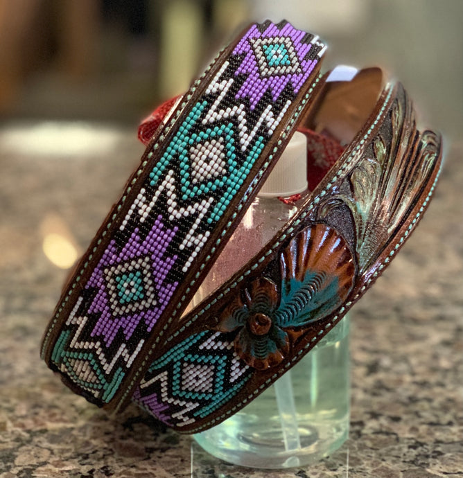 Beaded Belt - Turquoise/Purple ~ Size 40