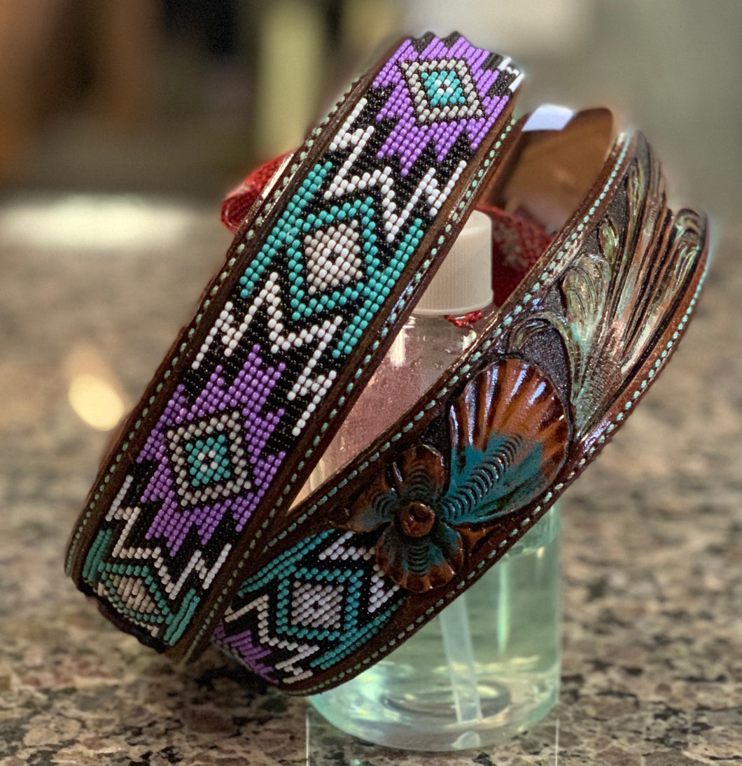 Beaded Belt - Turquoise/Purple ~ Size 40