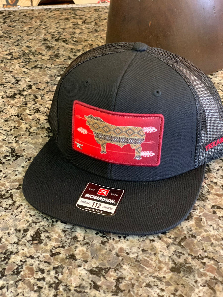 Aztec Caps Aztec Bull Red Outline R - Black/Black – W Western Texas