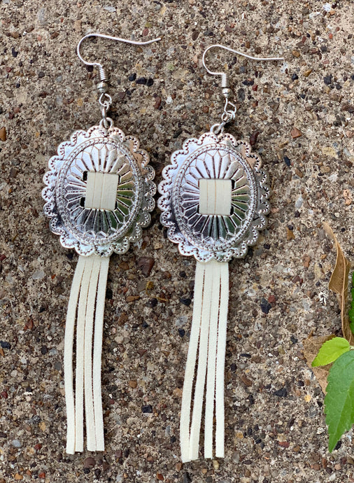 White Leather Concho Earrings